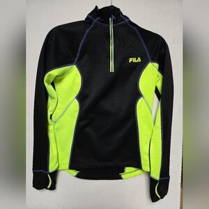 Fila Sport performance running 1/4 zip pullover women sz Small black/highlighter
